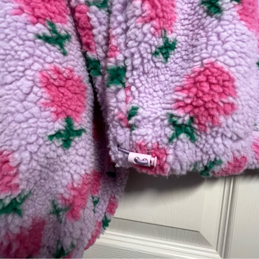 NWT New In Lilac Fleece Jacket with Pink Floral Pattern Oversized Size Small - Picture 6 of 12